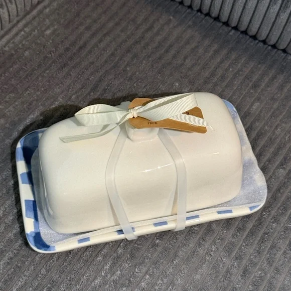 Rae Dunn White and Blue 'Spread' Butter Dish - Picture 5 of 6